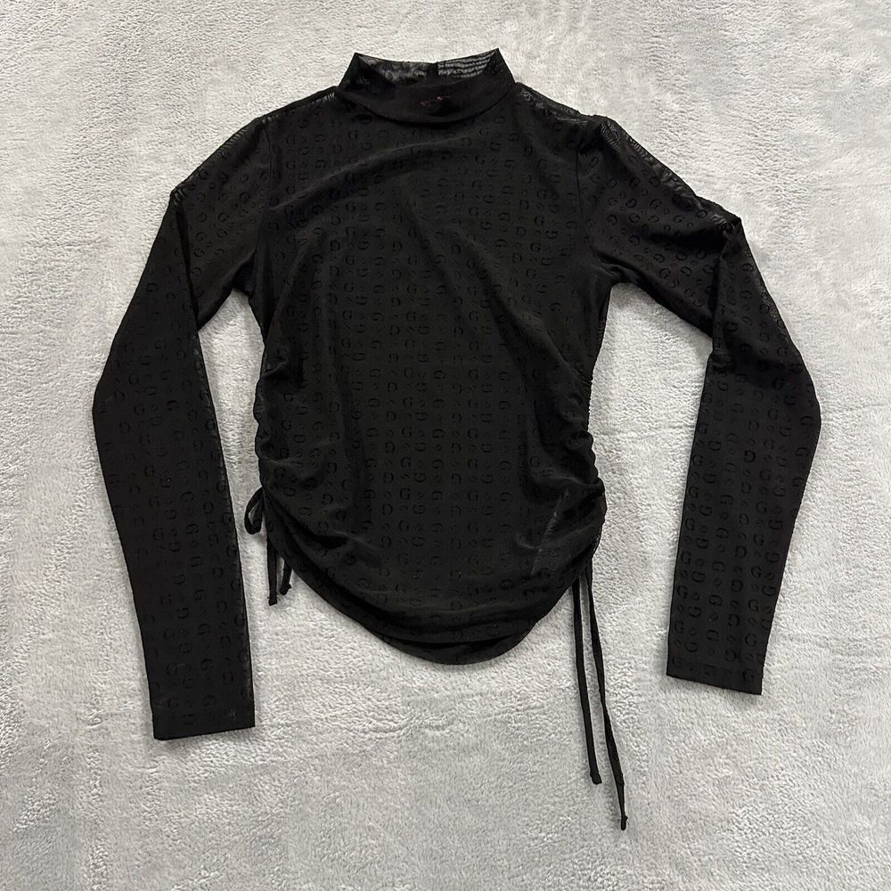 Guess Long Sleeve See Through Shirt Women Small Black G Logo Baddie Y2K